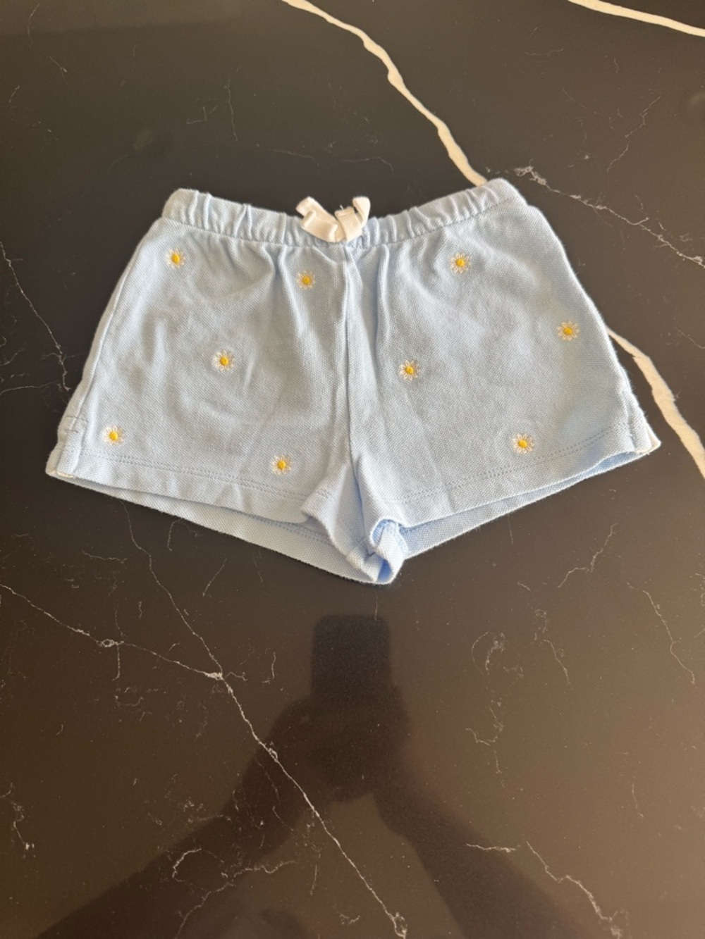 Light Blue Daisy Embroidered‎ Knit Shorts